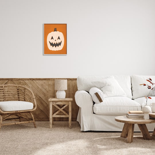 Stupell Industries Happy Jack-o-Lantern Halloween Pumpkin Framed Giclee Art